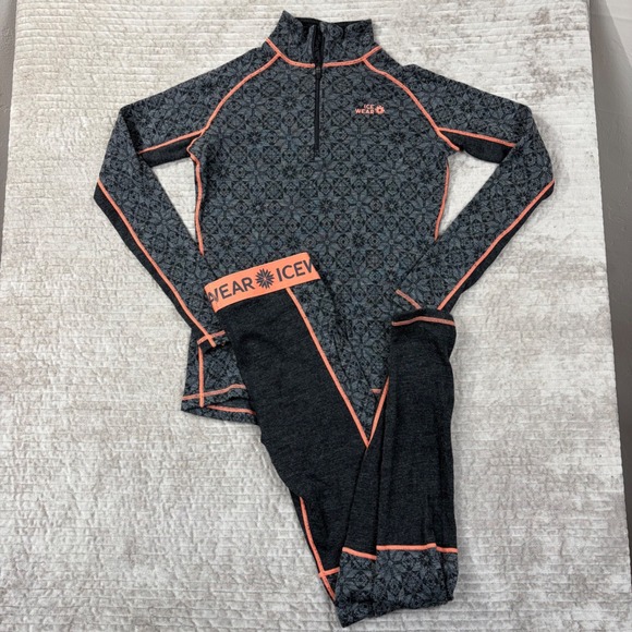 Icewear Other - Icewear Women Base Layer Set Grey Orange Nordic Snowflake Quarter Zip Leggings S